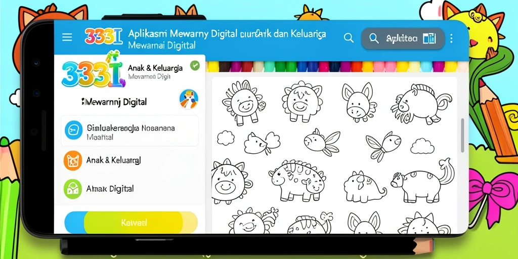 Screenshot utama 333I menampilkan antarmuka mewarnai yang menarik dan interaktif.