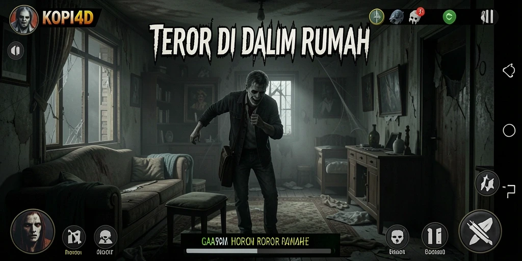 Tampilan antarmuka KOPI4D dengan suasana horor yang kental.