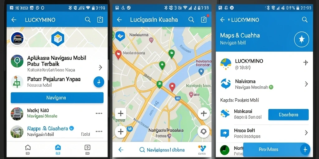 Tampilan antarmuka LUCKYMINO yang jelas dan informatif untuk Navigasi Mobil.