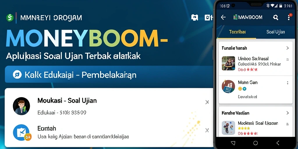 Antarmuka aplikasi MONEYBOOM yang interaktif untuk soal ujian.