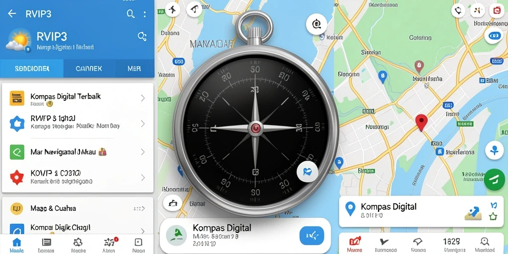 Tampilan antarmuka RVIP3 saat menentukan arah dengan kompas digital.