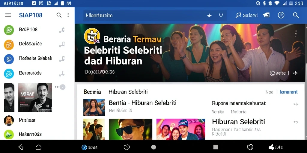 Antarmuka aplikasi SIAP108 menampilkan berbagai berita selebriti terkini.
